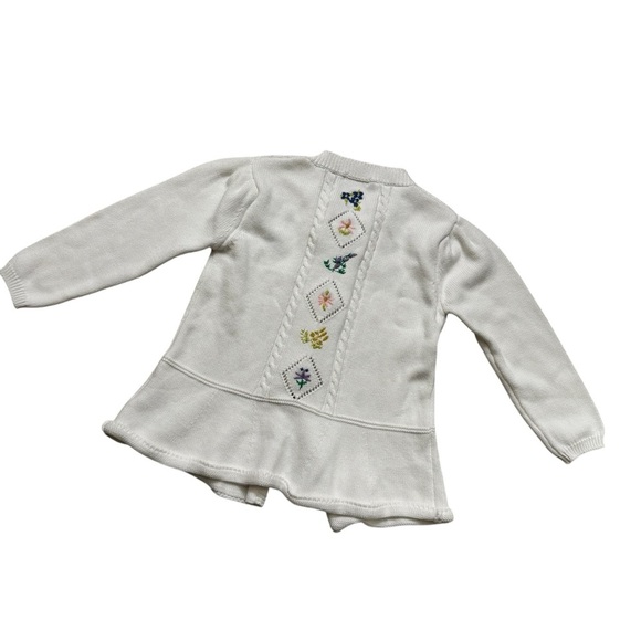 Zebra Fish white Floral Knit Cardigan Sweater Button Up Embroidered Girls Sz 8-9 - Picture 3 of 6
